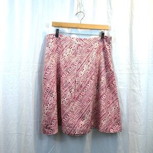 Merona Abstract Printed 100% Silk A-Line Skirt - Size 14, Pink &‎ White